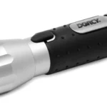 a black and silver flashlight