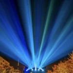 a blue light rays coming out of a building