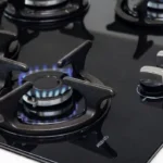 a close up of a gas stove