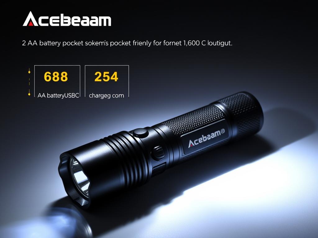 Acebeam TAC 2AA flashlight showing its compact design and bright beam, ideal for budget-conscious buyers Acebeam TAC 2AA flashlight showing its compact design and bright beam, ideal for budget-conscious buyers