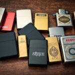 Collection of Zippo Best Sellers displayed on wooden surface