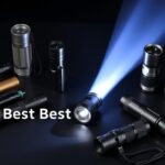 Collection of the top 10 best-selling flashlights on Amazon arranged on a dark surface with one being illuminated