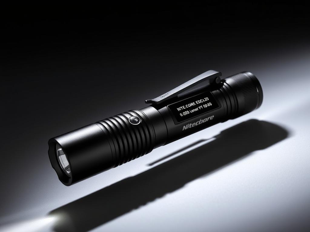 Nitecore EDC27 flashlight showing its slim design with OLED display and pocket clip for everyday carry Nitecore EDC27 flashlight showing its slim design with OLED display and pocket clip for everyday carry