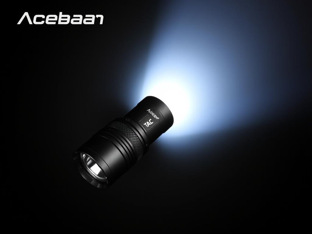 Acebeam TAC 2AA camping torch showing its compact design and bright beam, representing affordable best camping torches Acebeam TAC 2AA camping torch showing its compact design and bright beam, representing affordable best camping torches