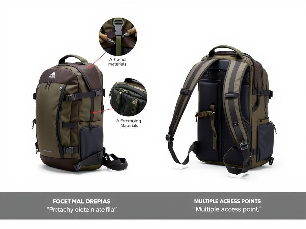 Able Carry Max Backpack showing X-Pac material and organization Able Carry Max Backpack showing X-Pac material and organization