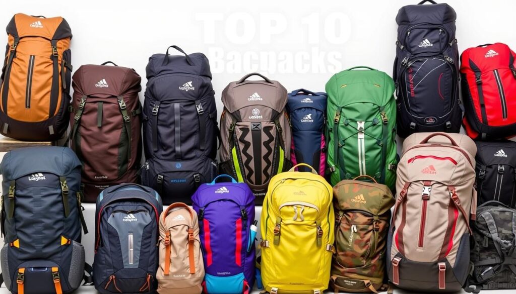 Collection of the best outdoor travel backpacks of 2024 arranged in a display Collection of the best outdoor travel backpacks of 2024 arranged in a display