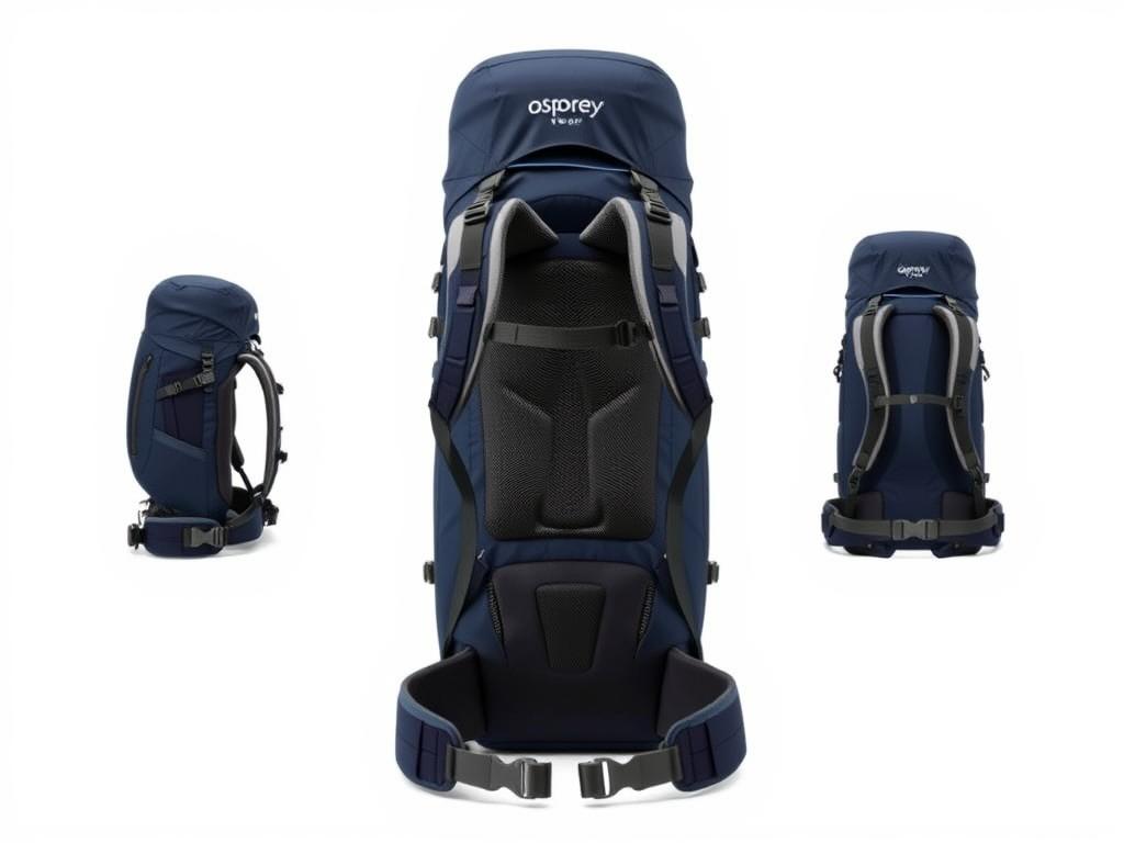 Osprey Farpoint 40 travel backpack shown from multiple angles Osprey Farpoint 40 travel backpack shown from multiple angles