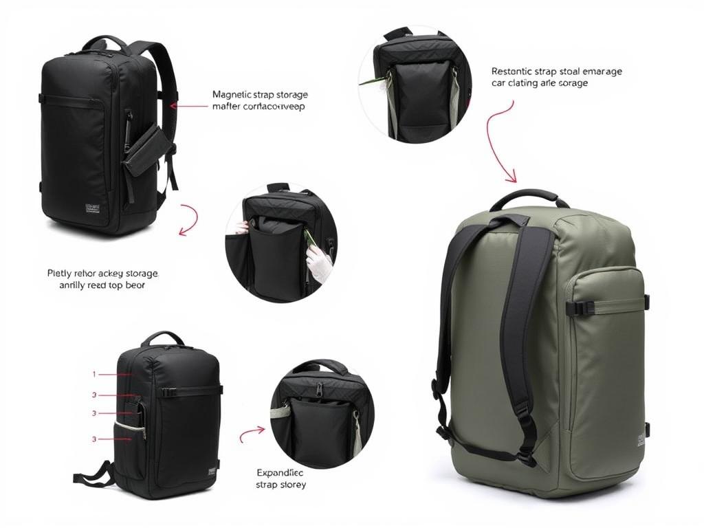 Peak Design Travel Backpack 45L showing expandable features Peak Design Travel Backpack 45L showing expandable features